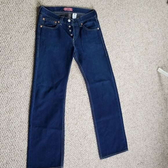 Levi's straight jeans 32 x 34 dark vintage wash jeans button fly - Picture 3 of 8